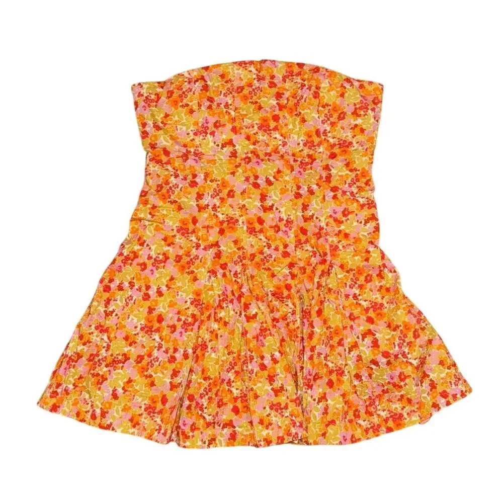 New Free People Made Me Smile Floral Mini Dress $128 X-LARGE Orange STRAPLESS